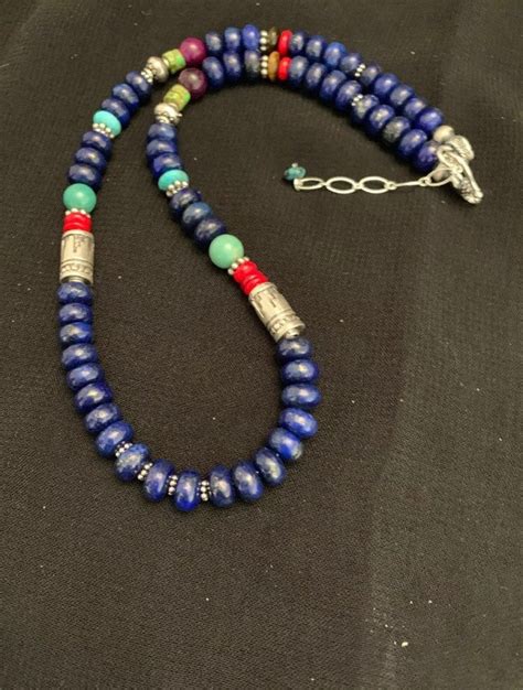 Sterling Silver Lapis Bead Necklace Inch Etsy