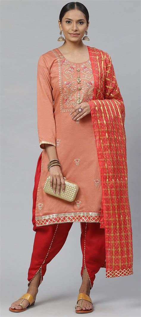 Casual Party Wear Orange Color Cotton Fabric Salwar Kameez 1562399