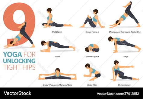 9 Yoga Poses For Unlocking Tight Hips Concept Vector Image