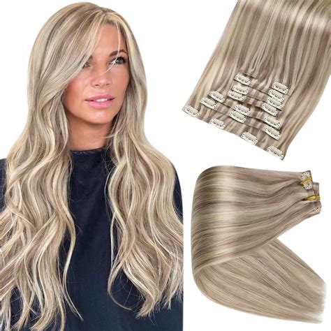 Amazon Full Shine Hair Extensions Real Human Hair Clip Ins Blonde