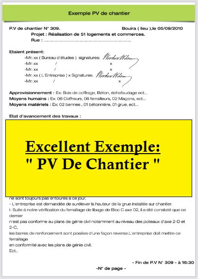 Excellent Exemple Pv De Chantier Pdf Livres Et Documents