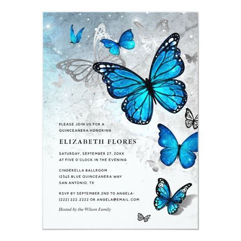 Invitación Elegante mariposa azul Cenicienta Quinceanera Zazzle