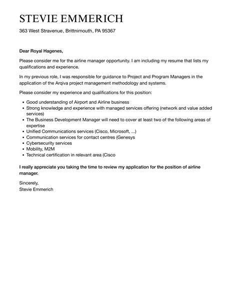 Airline Manager Cover Letter Velvet Jobs