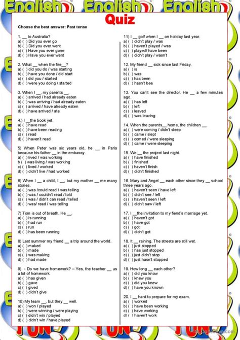 Welcome To English Quiz Past Ten English Esl Worksheets Pdf And Doc