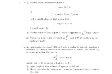 Solved A I Use The Linear Approximation Formula Chegg