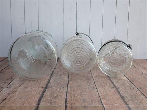 Vintage Clear Glass Ball Ideal Jar With Lid And Bail Set Of 3 Quart Pint And Third Pint Sized