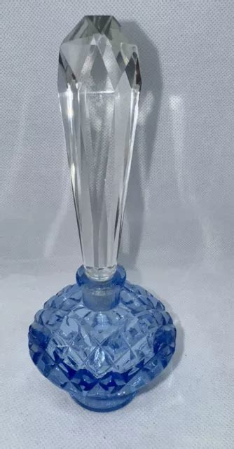 Art Deco Perfume Bottle Blue Glass Czechoslovakia Signed