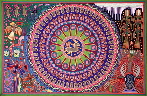 Huichol Yarn Painting Large Deer Shamanism