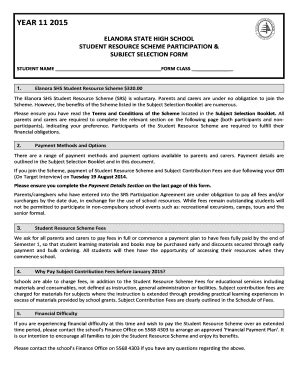 Fillable Online Elanorashs Eq Edu Year Student Resource Scheme Form