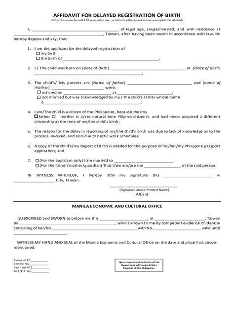 Fillable Online Affidavit For Delayed Registration Of Birthmarriage