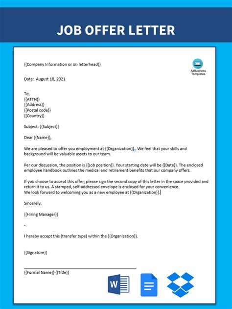 Kostenloses Sample Offer Letter Internal Transfer Template