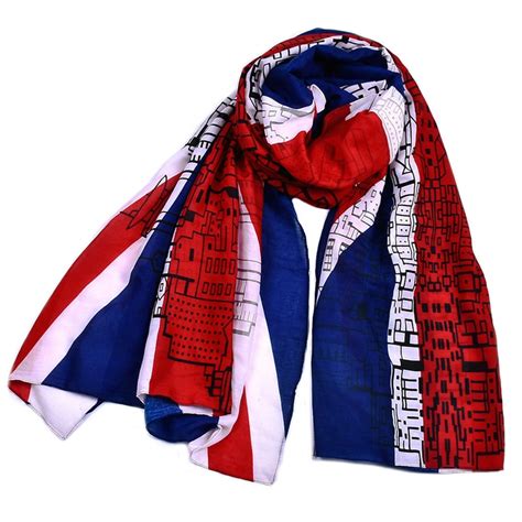 Uk Flag Scarfs England London Union Jack Shawl Black British Building