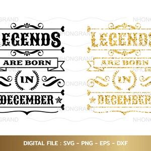 Leyendas nacen en diciembre svg cumpleaños vintage glitter envejecido