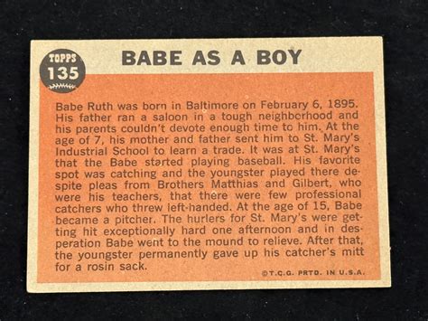 Lot 1962 Topps Babe Ruth Special Babe As A Boy