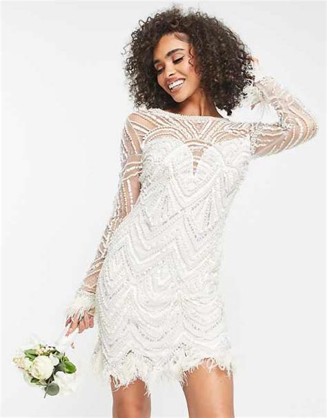 A Star Is Born Bridal Embellished Faux Feather Trim Mini Dress In White Asos