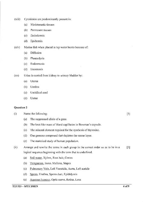 Icse Biology Specimen Paper 2023 Pdf Cisce Class 10 Science Paper 3