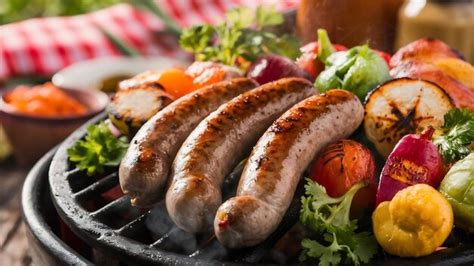 Premium Photo Grilled Sausage And Vegetables