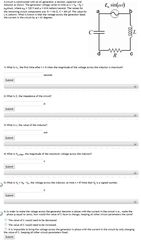 Solved A Circuit Is Constructed With An Ac Generator A Resistor Capacitor And Inductor As