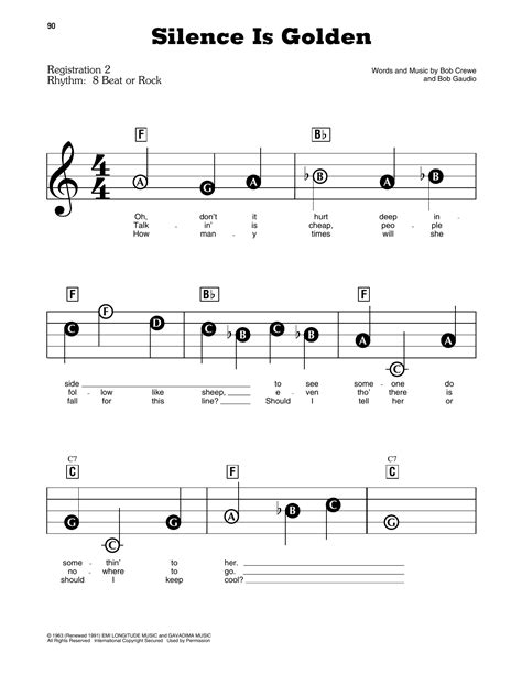 Silence Is Golden by The Tremeloes Sheet Music for E-Z Play Today at ...