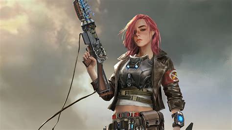 Sci Fi Women Warrior Gun Girl Weapon Pink Hair Hd Wallpaper Peakpx