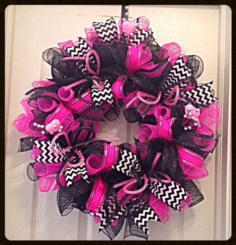 Valentine Hot Pink And Black Deco Mesh Wreath Hot Pink And