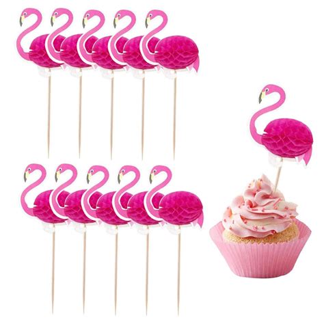 50 Pcs Cupcake Toppers 3D Flamingo Cupcakes Toppers Food Picks Party