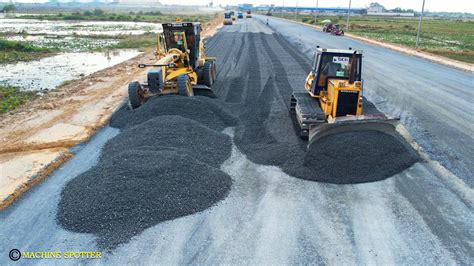 Amazing Technique Spreading Gravel By Dozer Grader Roller Spreading