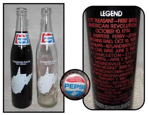 2 Vintage Pepsi Cola Bottles 1976 Bicentennial West Virginia 1