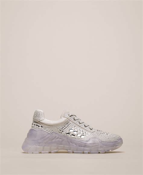Suede Running Shoes With Rhinestones Woman White Twinset Milano