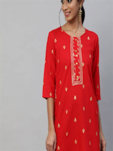 Buy Anubhutee Red Ethnic Motifs Printed Gotta Patti Gotta Patti Kurti