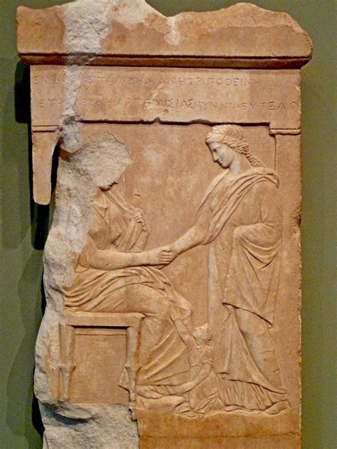 The grave stele for an Athenian woman named Mynnia. She bids farewell to her mother Euphrosyne ...