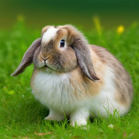 Sedate Easter American Fuzzy Lop Rabbit Portrait Full Body In Green