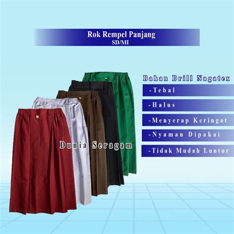 Jual Rok Merah Putih Coklat Hitam Hijau Panjang Anak Perempuan Wanita Rempel Lipit Plisket