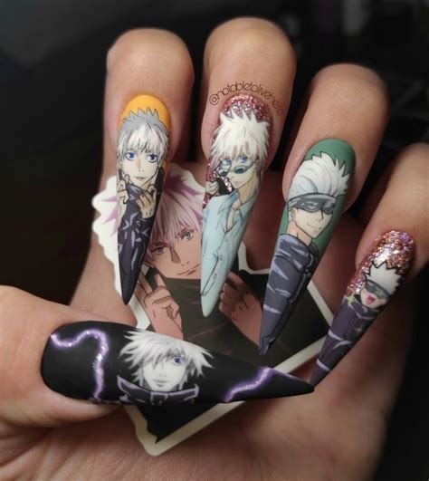 Gojo Satoru Nail Art Anime Inspired Long Nails