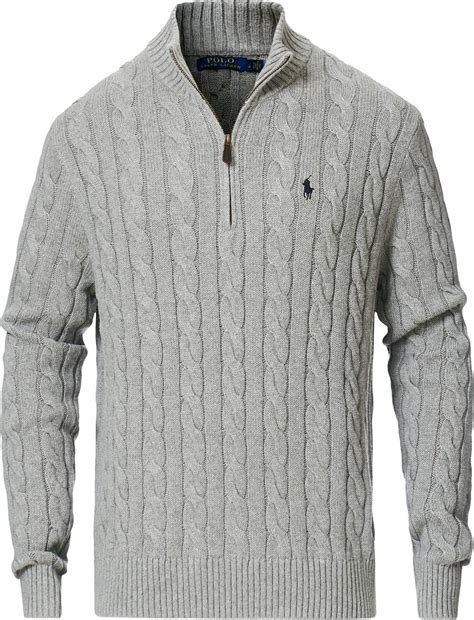 Polo Ralph Lauren Cable Knit Half Zip Sweater Fawn Gray Heather • Pris