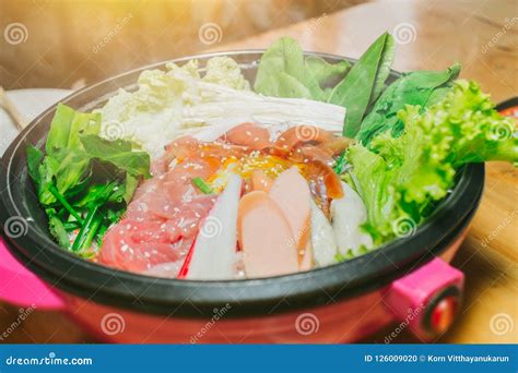 Japanese Sukiyaki Hot Pot With Vegetable Beef Slice Raw Egg Royalty Free Stock Image