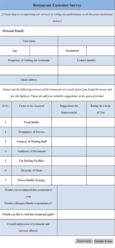 Restaurant Customer Survey Form Editable Pdf Forms