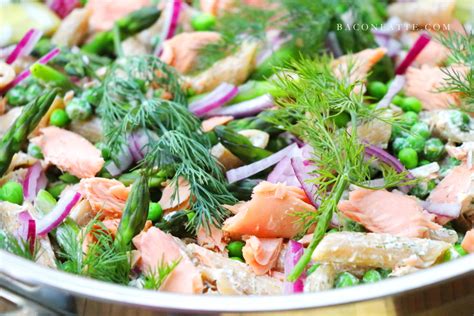 Smoked Salmon Pasta Salad With Asparagus Peas And Dill Baconfatte