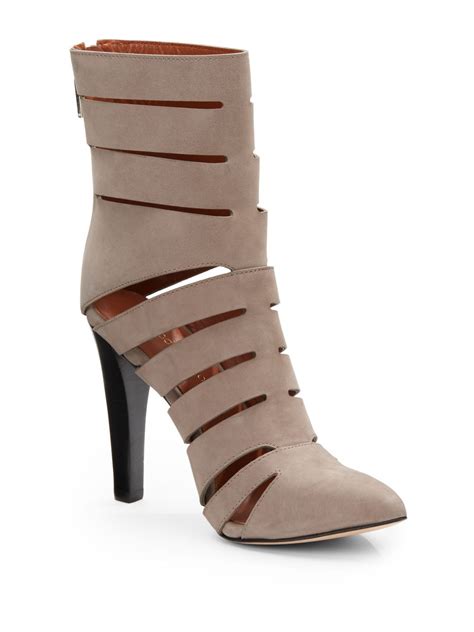 Rebecca Minkoff Derea Cutout Leather Ankle Boots In Beige Lyst