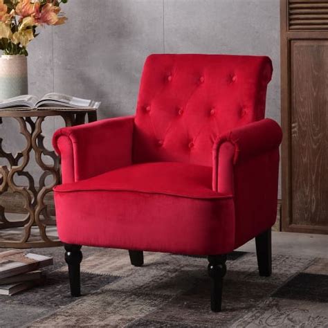 Modern Accent Chair Upholstered Button Tufted Armchair With Wooden Legs