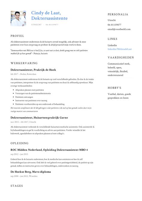 Doktersassistent Cv Cv Maken Voorbeelden