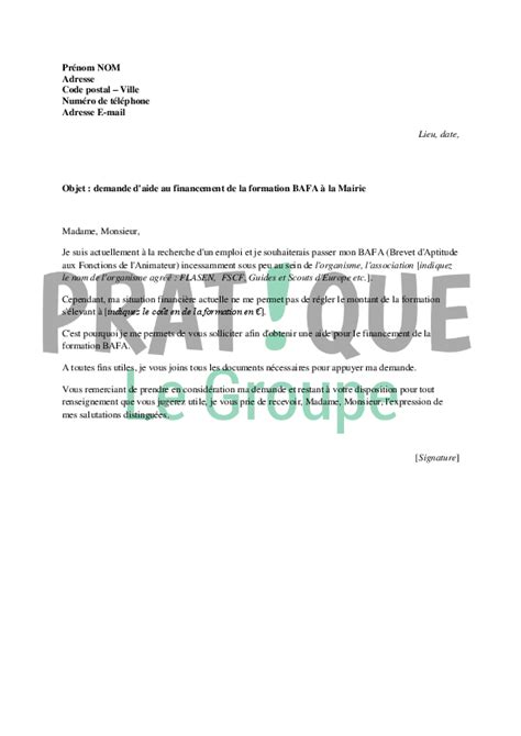 Lettre De Demande De Subvention