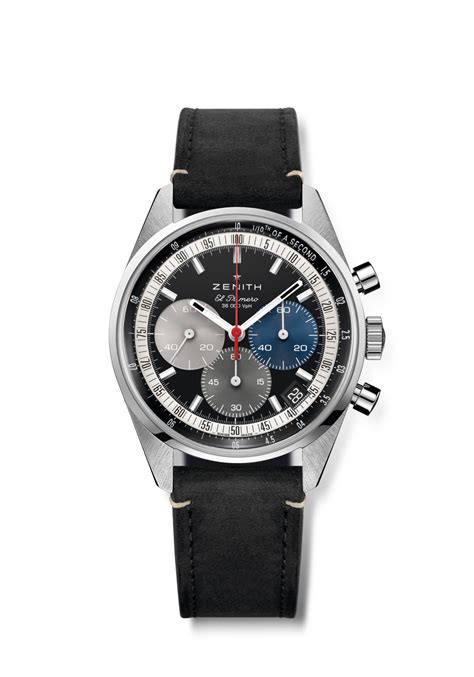 Zenith Chronomaster Original Steel Tricolour Watch In Calfskin Leather With Folding Clasp With