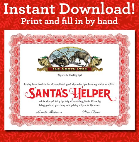 Santas Helper Certificate Pdf Instant Download Printable Etsy