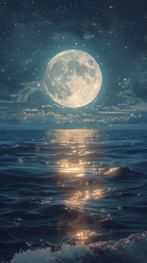 Full Moon Over the Ocean at Night Stock Image - Image of blue ...