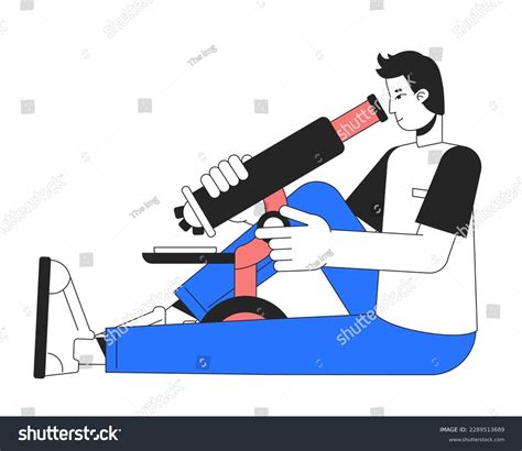 Male Lab Researcher Microscope Flat Line Stock Vector Royalty Free