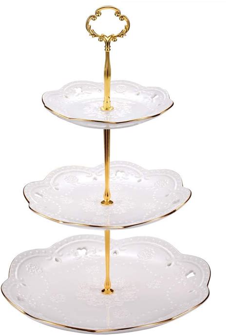 Amazon BonNoces 3 Tier Porcelain Embossed Cupcake Stand Pure