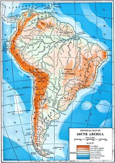 Printable Physical Map South America