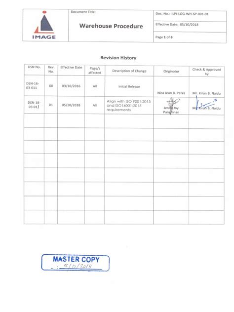 Ilpi Log Wh Sp 001 01 Warehouse Procedure Pdf