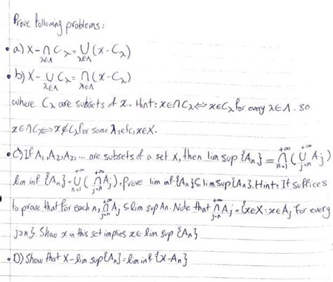 Solved Prove Following Problems A X−⋂λ∈acλ ⋃x∈Δ X−cλ